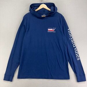 Vineyard Vines Hoodie T-Shirt Mens Small Blue Patriotic Whale Graphic‎ LS Tee